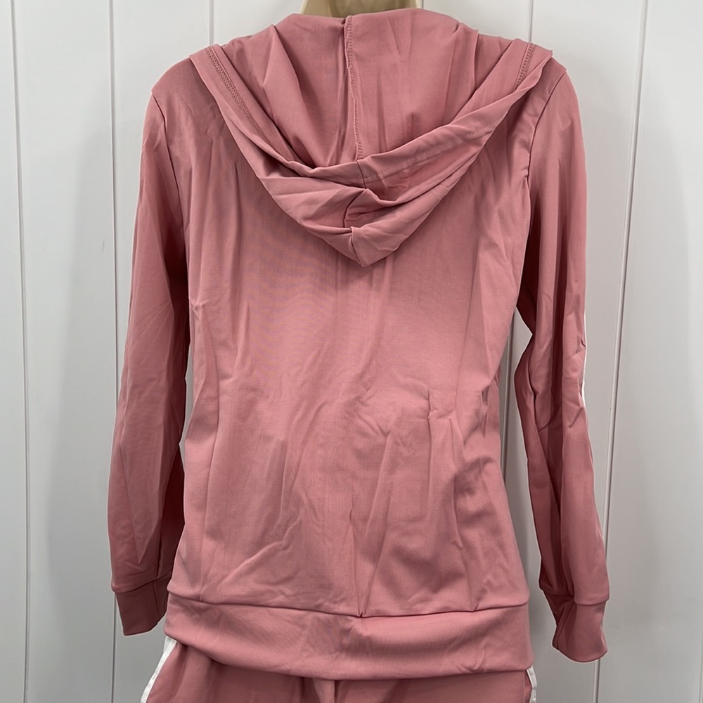 πLydaa Athletic Jacket & Short Set Pink & White W/Pockets & Stripes S,M,L & XL - Picture 7 of 10